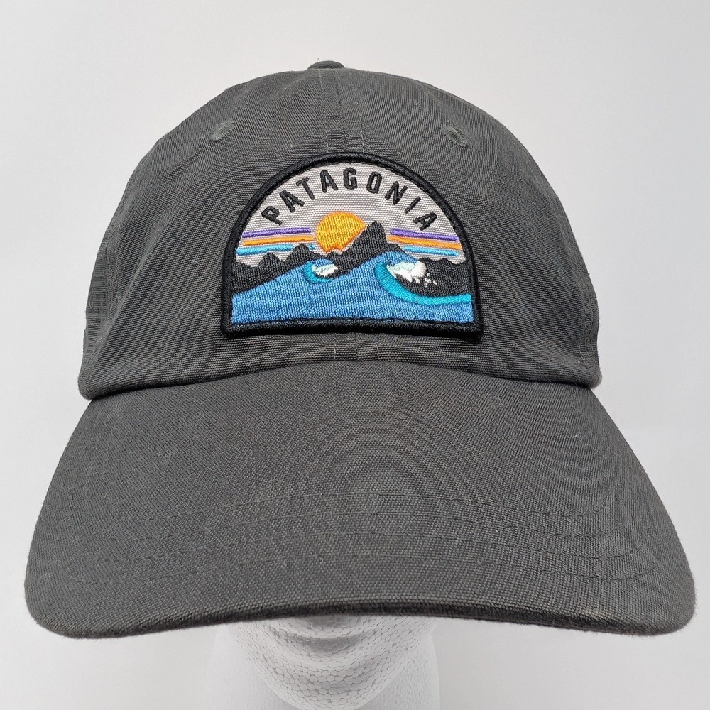 Patagonia P-6 Label Trad Cap Hat Charcoal Gray Mountain Wave Patch Adjustable